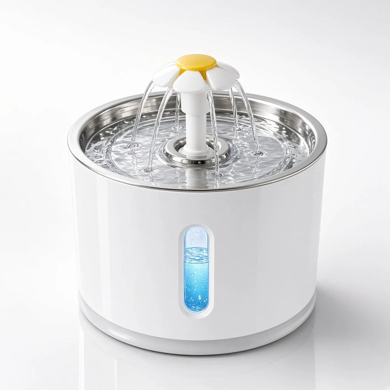 Fuente automática enchufable. Diseño redondo elegante.