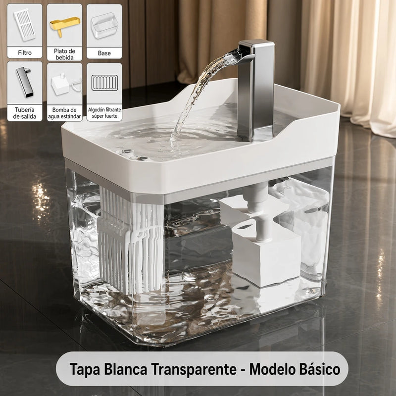 Fuente automática con diseño elegante. Fuente de plástico resistente