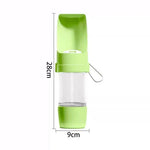 Botella de agua portátil para perros y gatos con almacenamiento de alimentos.