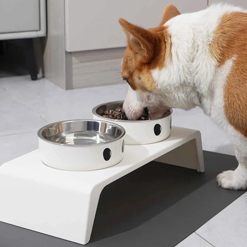 Comedero elevado para mascotas con soporte. Tazones de acero inoxidable para comida y agua.