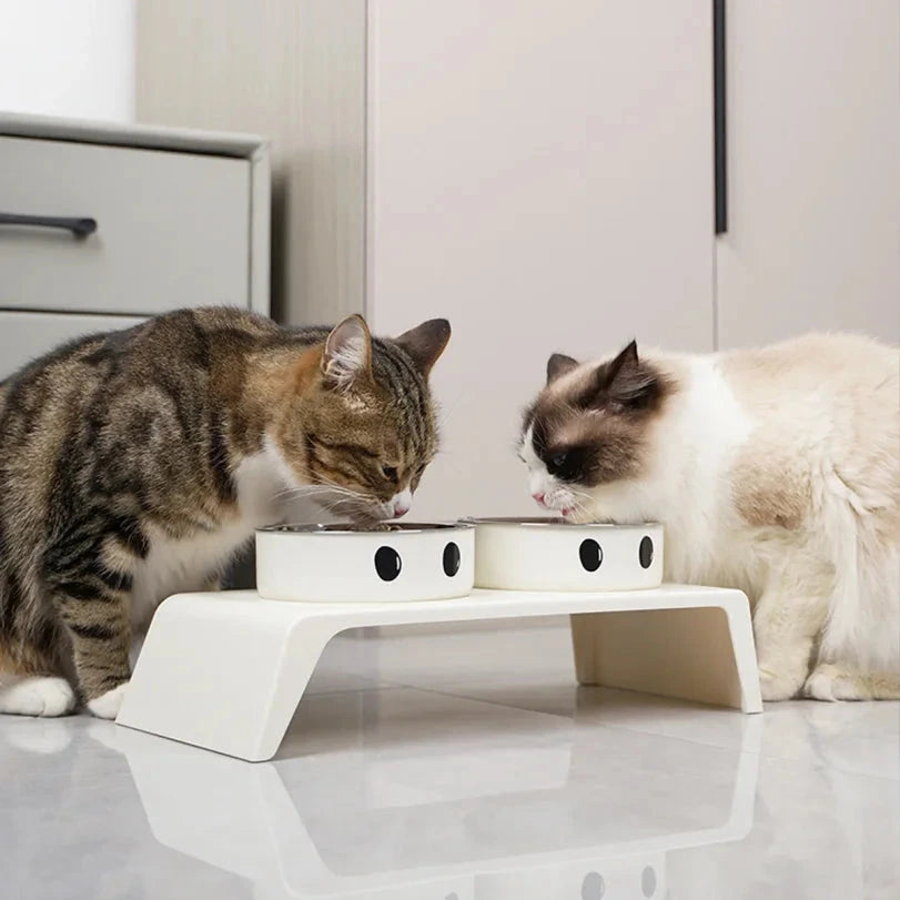 Comedero elevado para mascotas con soporte. Tazones de acero inoxidable para comida y agua.