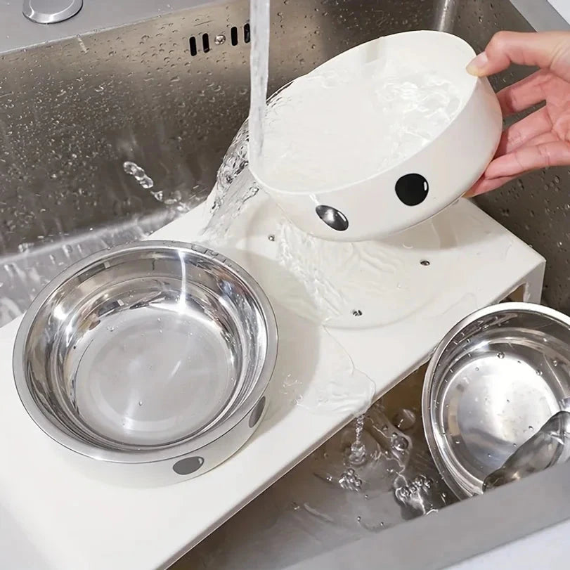 Comedero elevado para mascotas con soporte. Tazones de acero inoxidable para comida y agua.