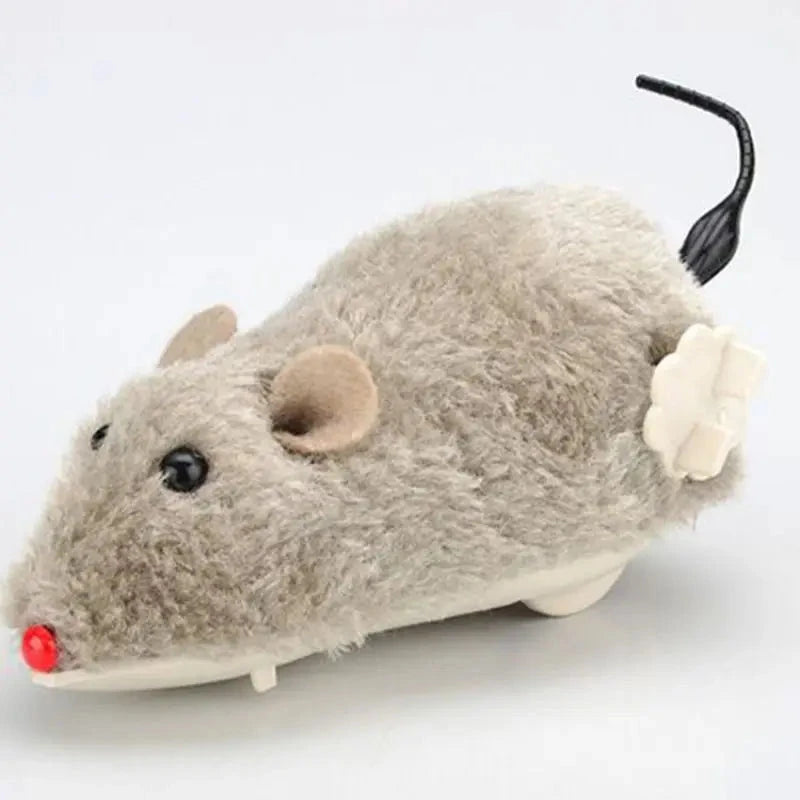 Ratón de peluche realista y divertido para correr. Juguete para gatos. (1 Unidad)