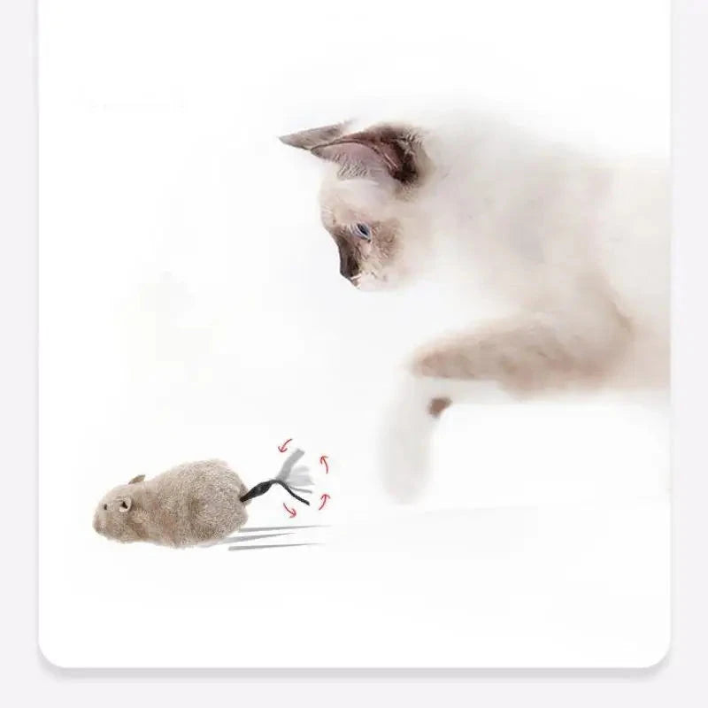 Ratón de peluche realista y divertido para correr. Juguete para gatos. (1 Unidad)