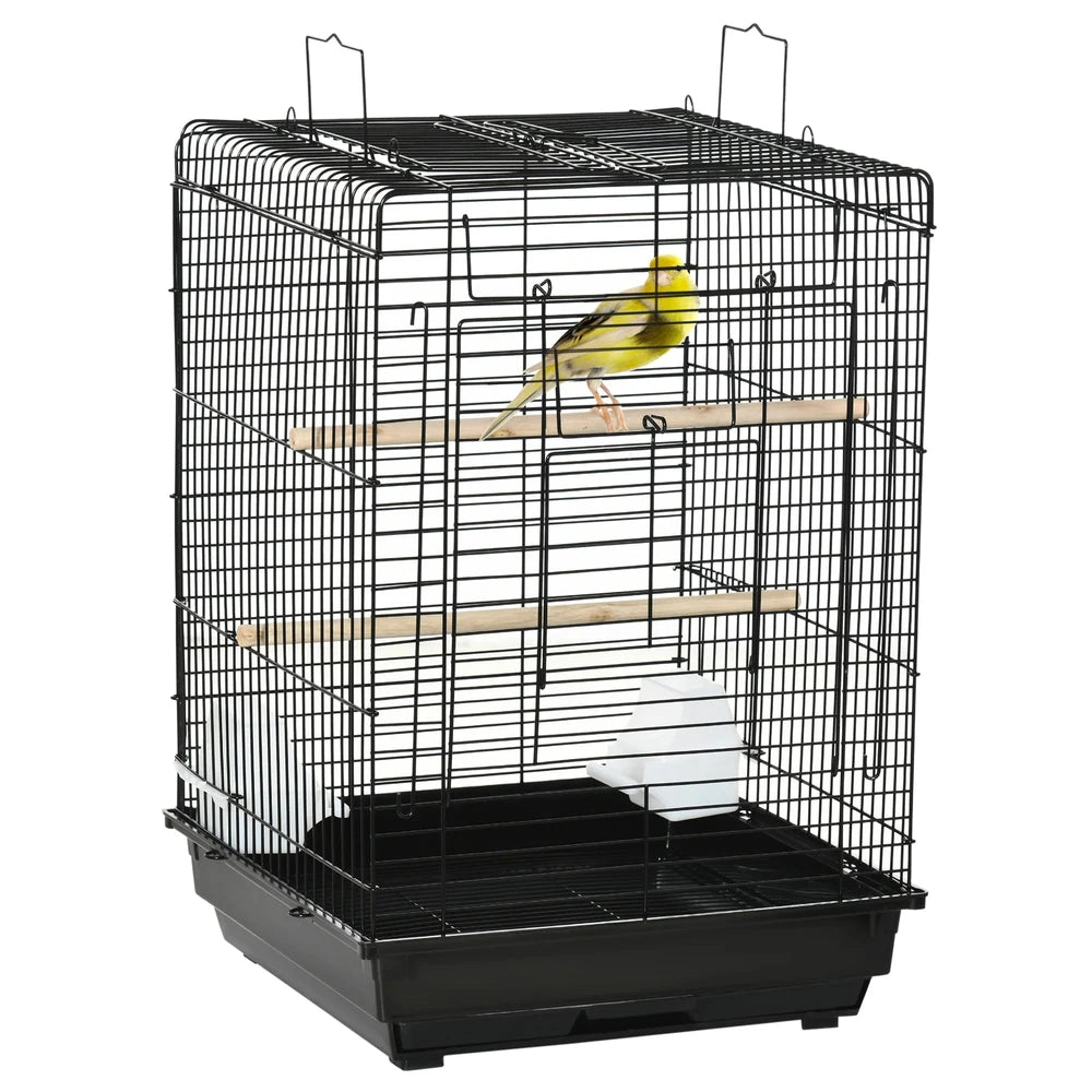 Jaula para pájaros con techo abatible con 2 comederos.       (40x40x59cm)