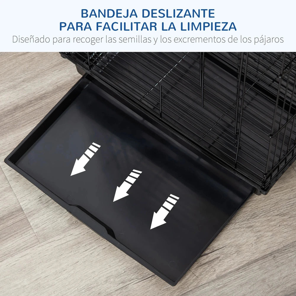 Jaula para pájaros con techo abatible con 2 comederos.       (40x40x59cm)