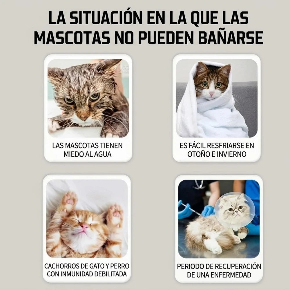 Champú seco Natural sin agua. Espuma para perros y gatos, 300ml.
