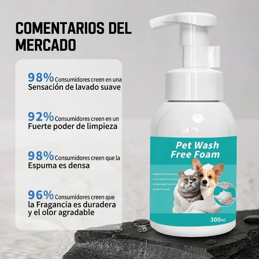 Champú seco Natural sin agua. Espuma para perros y gatos, 300ml.