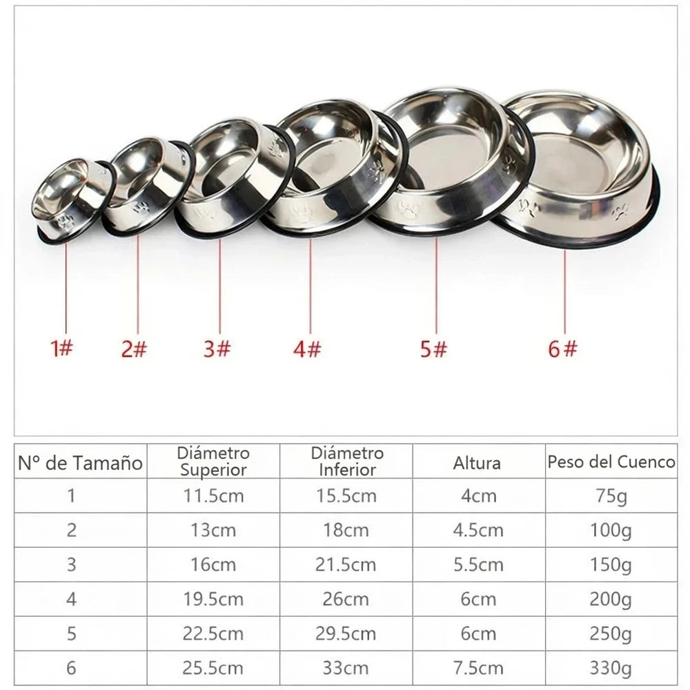 Cuenco para perro de acero inoxidable, 6 tamaños