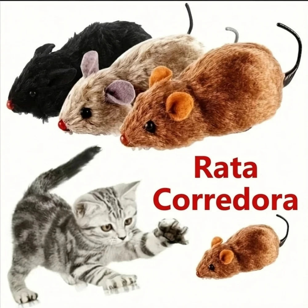 Ratón de peluche realista y divertido para correr. Juguete para gatos. (1 Unidad)