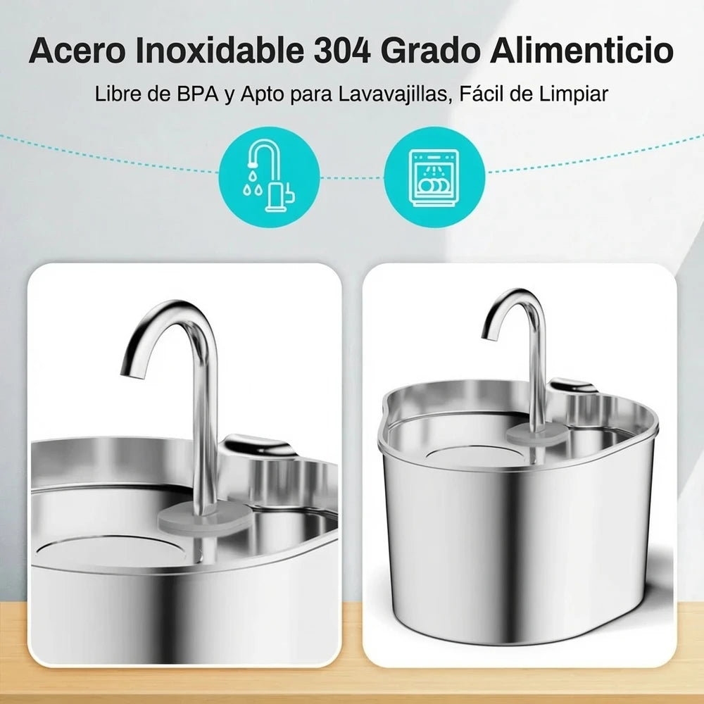Fuente Automática de Acero Inoxidable para tu mascota.
