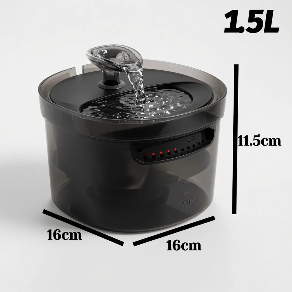 Fuente de agua automática con diseño negro elegante.