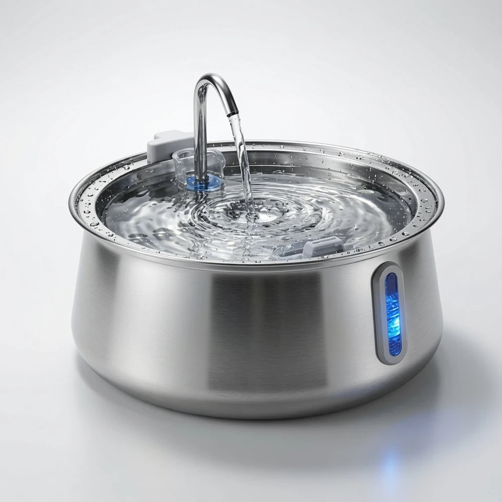 Fuente Automática de Acero Inoxidable, diseño redondo.
