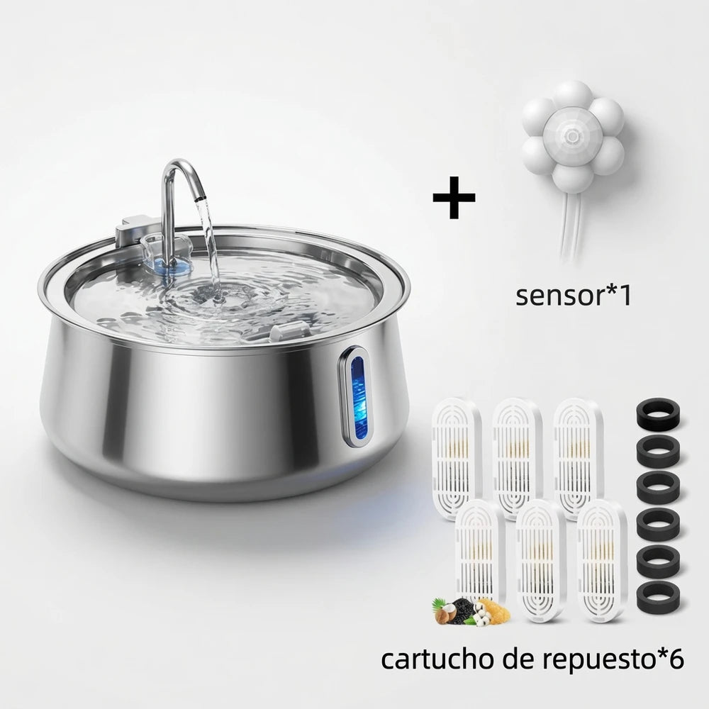 Fuente Automática de Acero Inoxidable, diseño redondo.