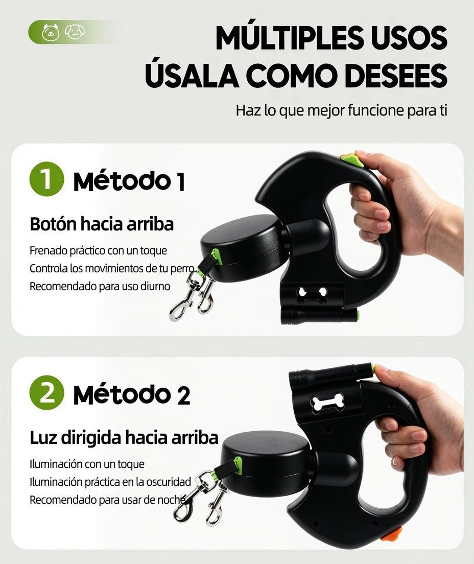 Correa Retráctil Doble 3x1 para Perros (3 Mts)