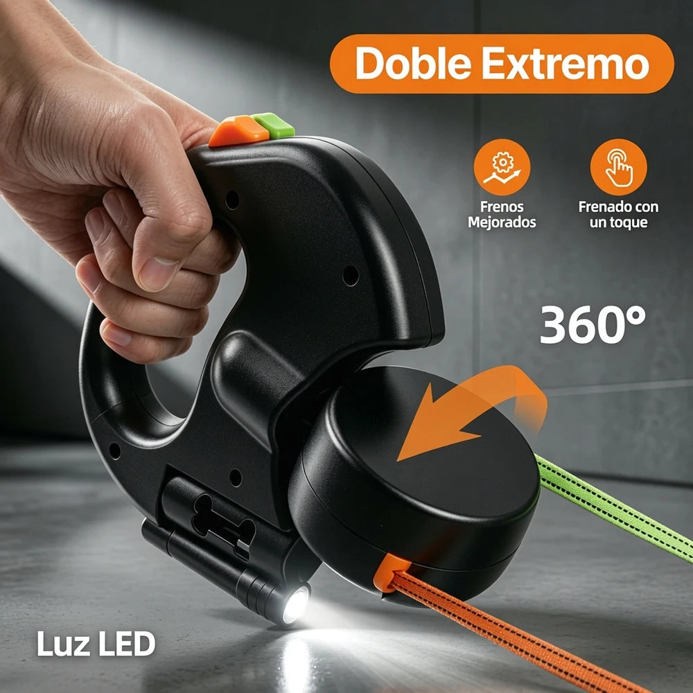 Correa Retráctil Doble 3x1 para Perros (3 Mts)
