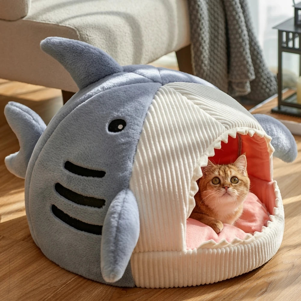 Cama con forma de tiburón para Gatos