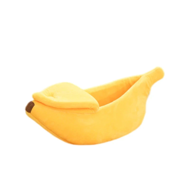Cama Cálida con forma de plátano para mascotas.