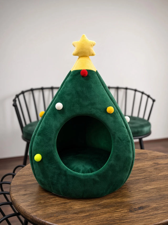 Cama navideña cerrada para mascotas