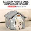 Cama con forma de casa para mascotas. Diseño suave.