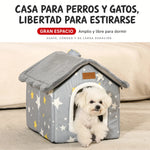 Cama con forma de casa para mascotas. Diseño suave.